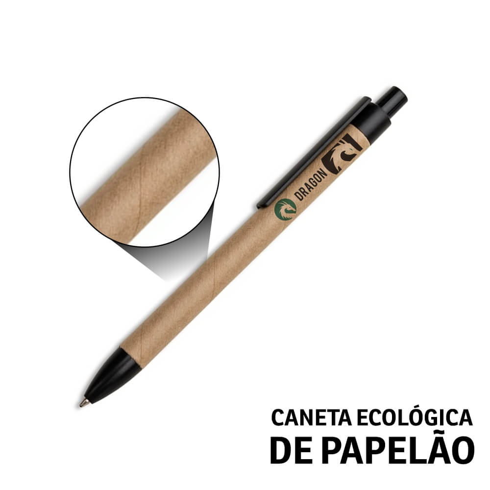 CANETAS IMPRESSÃO COLORIDA ECOLÓGICAS PAPELÃO  CLIP DE PLÁSTICO PRETA - GIFT0598