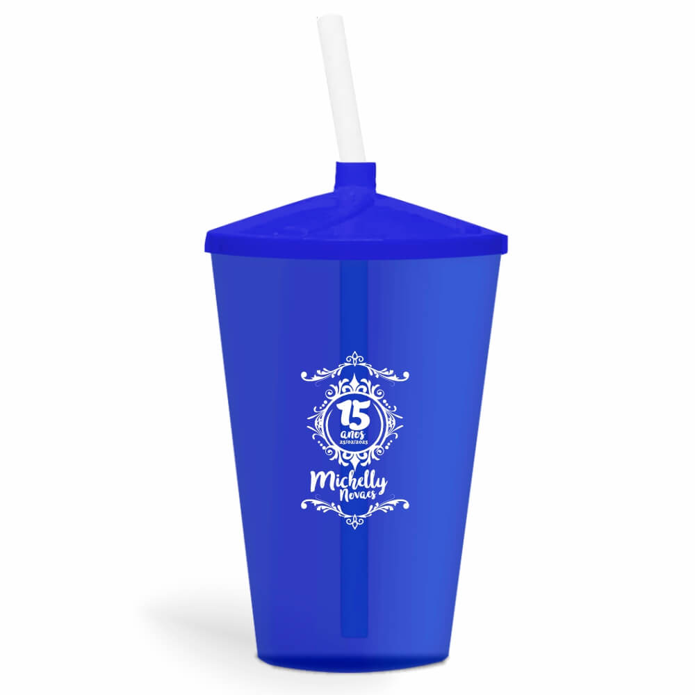 CANECA, COPOS E TAÇAS COPOS COPOS PLÁSTICOS COPO TWISTER COM CANUDO 600ML IMPRESSÃO 1 COR TRANSPARENTE AZUL - BAUER0277