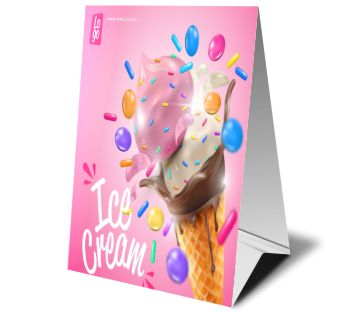 Display de mesa triangular em PVC premium branco 0,50mm 4x0 10 unidades