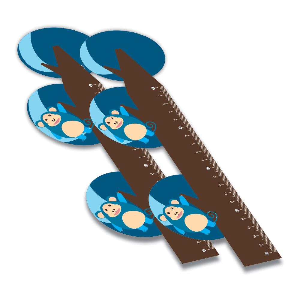 Régua Infantil em PVC Branco Premium 0,50mm Modelo Macaco 20cm 4x0 – 16 unidades