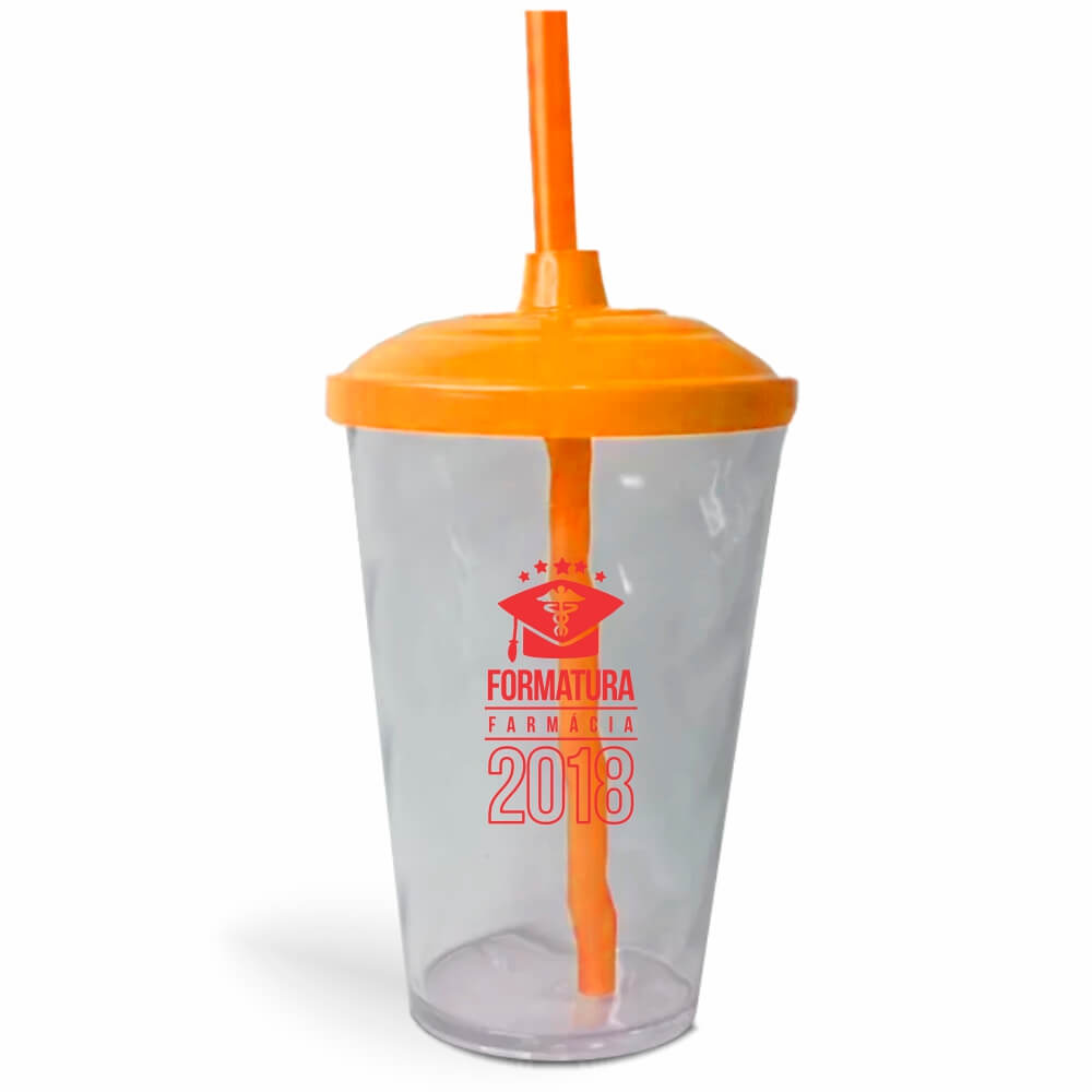 CANECA, COPOS E TAÇAS COPOS COPOS PLÁSTICOS COPO TWISTER COM CANUDO 600ML IMPRESSÃO 1 COR CRISTAL  TAMPA E CANUDO COLORIDO - BAUER0267