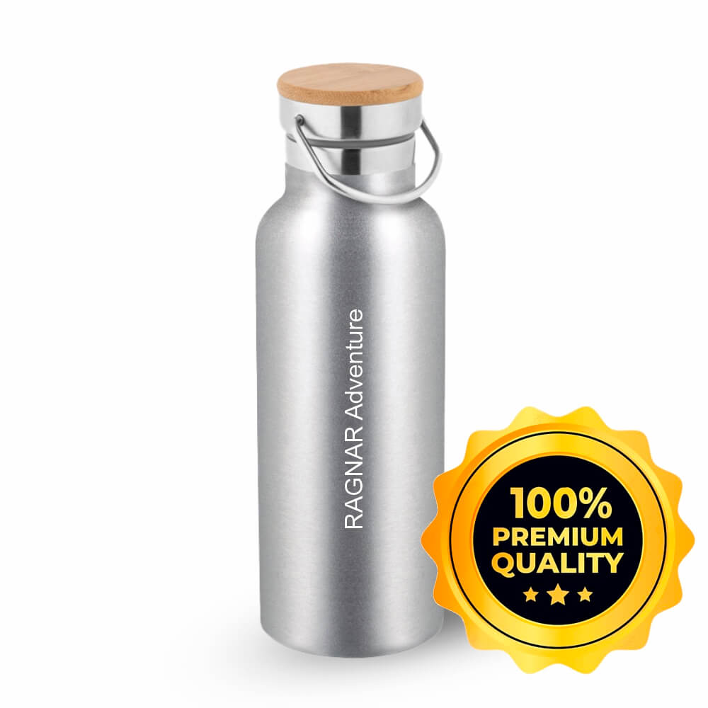 GARRAFAS E SQUEEZES SQUEEZE DE AÇO INOX TÉRMICA MODELO RAGNAR COM PAREDE DUPLA GRAVAÇÃO FRONTAL 570ML CROMADA SATINADA - GIFT1313