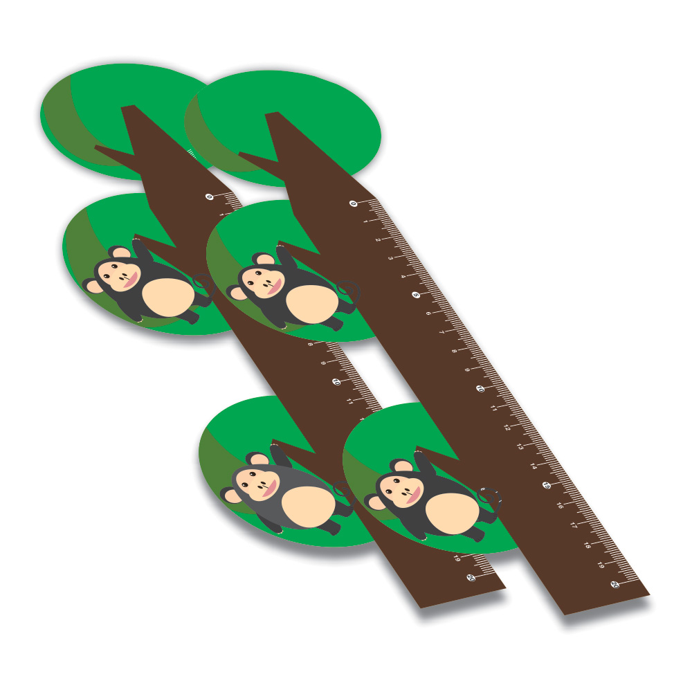 Régua Infantil em PVC Branco Premium 0,50mm Modelo Macaco 20cm 4x0 – 8 unidades