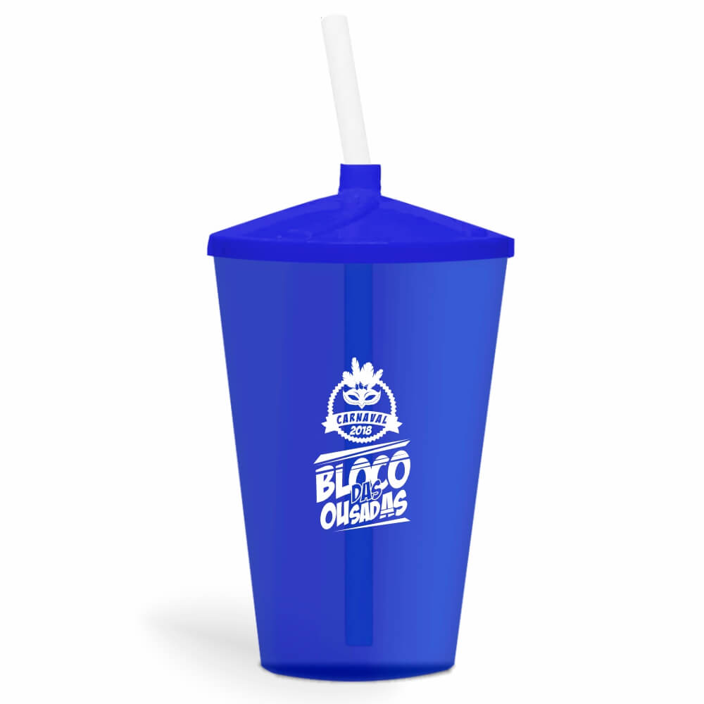 CANECA, COPOS E TAÇAS COPOS COPOS PLÁSTICOS COPO TWISTER COM CANUDO 600ML IMPRESSÃO 1 COR TRANSPARENTE AZUL - BAUER0279