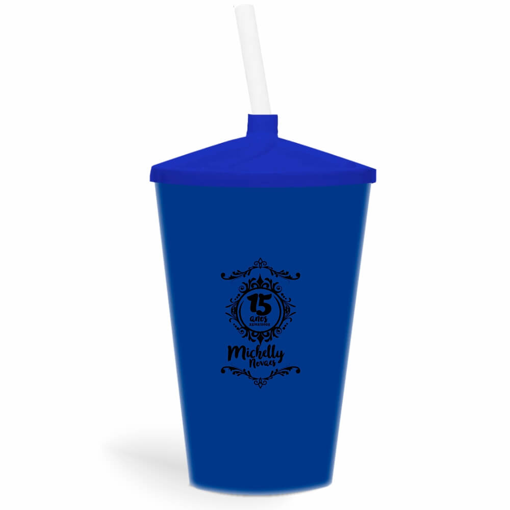 CANECA, COPOS E TAÇAS COPOS COPOS PLÁSTICOS COPO TWISTER COM CANUDO 600ML IMPRESSÃO 1 COR LEITOSO AZUL - BAUER0319