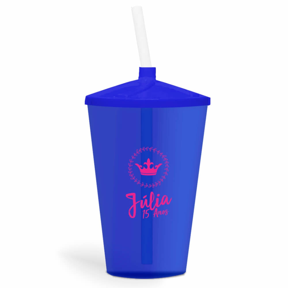 CANECA, COPOS E TAÇAS COPOS COPOS PLÁSTICOS COPO TWISTER COM CANUDO 600ML IMPRESSÃO 1 COR TRANSPARENTE AZUL - BAUER0280