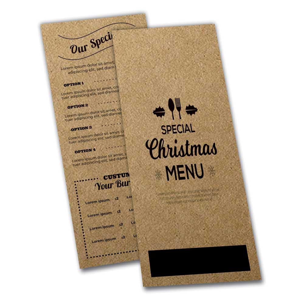 CARDÁPIOS CARDÁPIOS PERSONALIZADOS SIMPLES  KRAFT 250G 105X300MM - CSR24410C