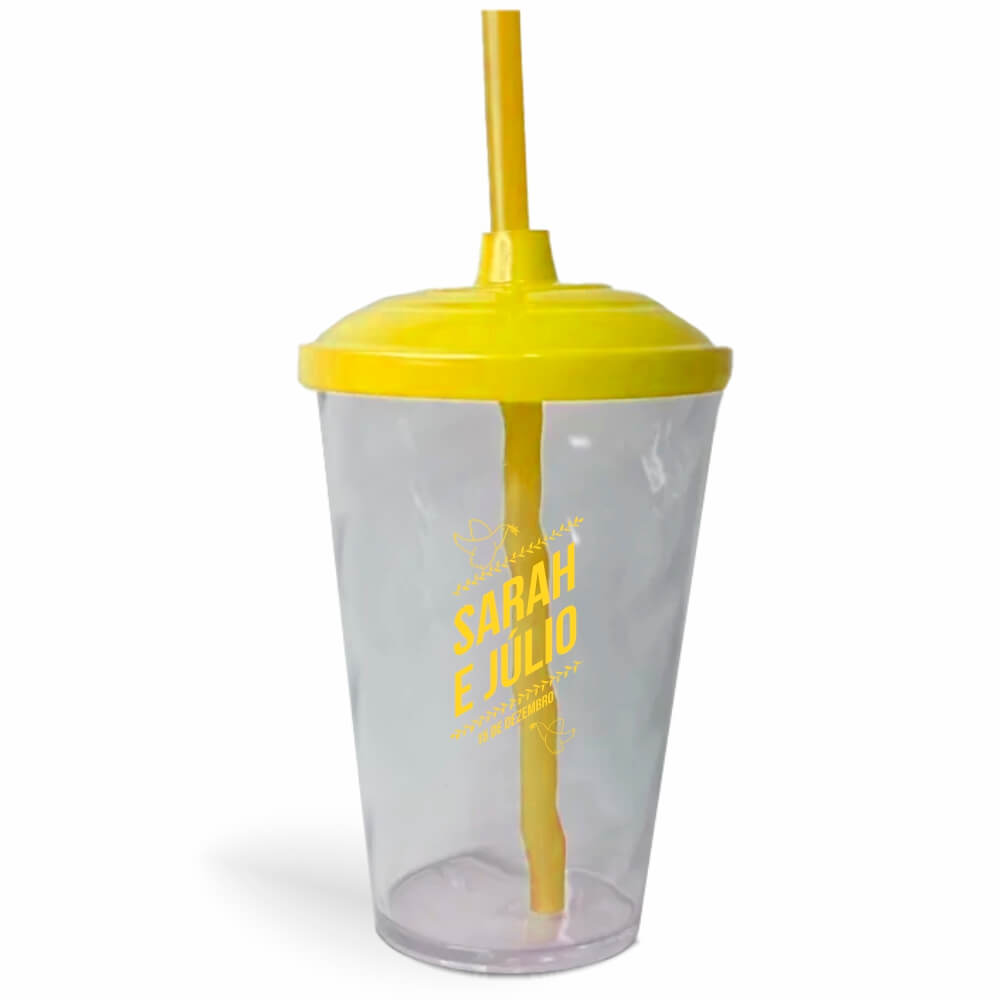 CANECA, COPOS E TAÇAS COPOS COPOS PLÁSTICOS COPO TWISTER COM CANUDO 600ML IMPRESSÃO 1 COR CRISTAL  TAMPA E CANUDO COLORIDO - BAUER0268