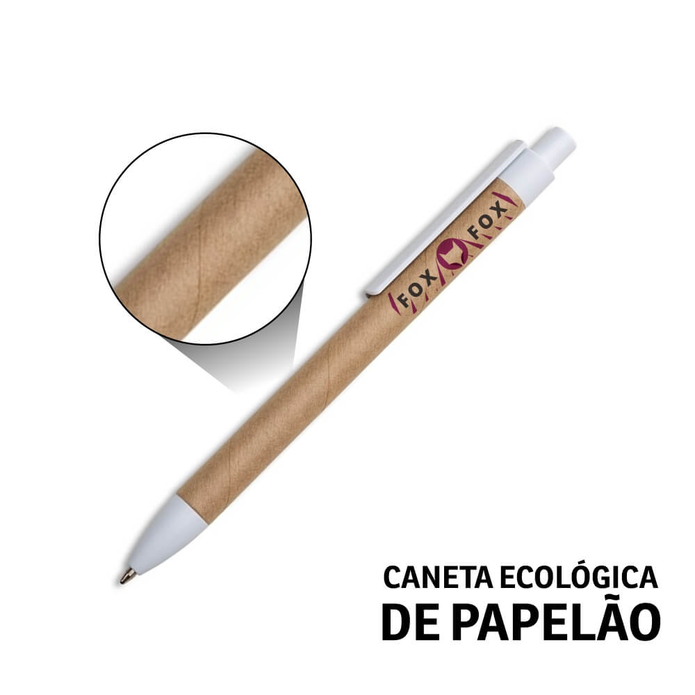 CANETAS IMPRESSÃO COLORIDA ECOLÓGICAS PAPELÃO  CLIP DE PLÁSTICO BRANCA - GIFT0687