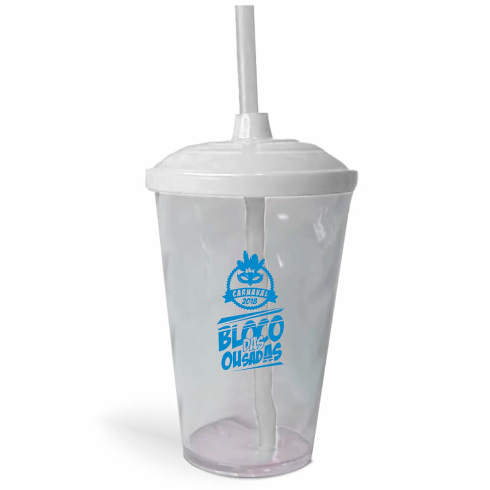 CANECA, COPOS E TAÇAS COPOS COPOS PLÁSTICOS COPO TWISTER COM CANUDO 600ML IMPRESSÃO 1 COR CRISTAL  TAMPA E CANUDO COLORIDO - BAUER0269