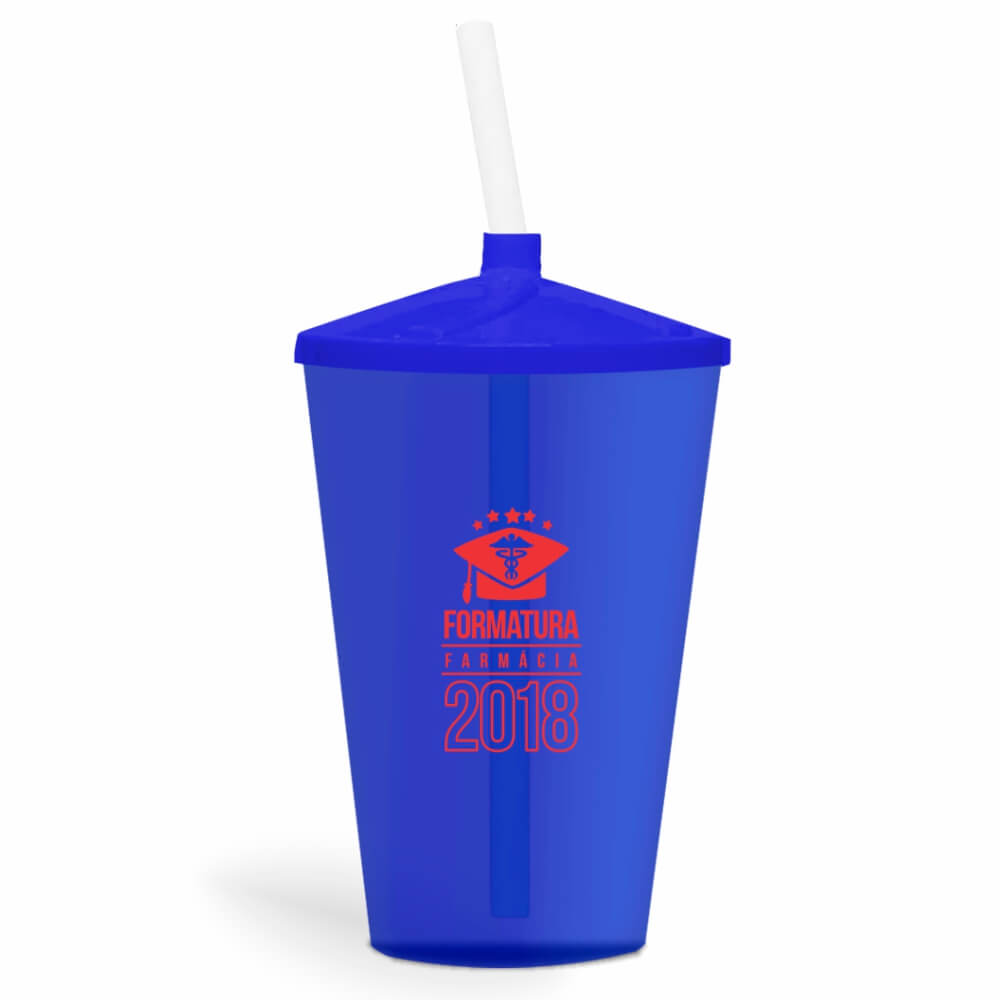CANECA, COPOS E TAÇAS COPOS COPOS PLÁSTICOS COPO TWISTER COM CANUDO 600ML IMPRESSÃO 1 COR TRANSPARENTE AZUL - BAUER0278