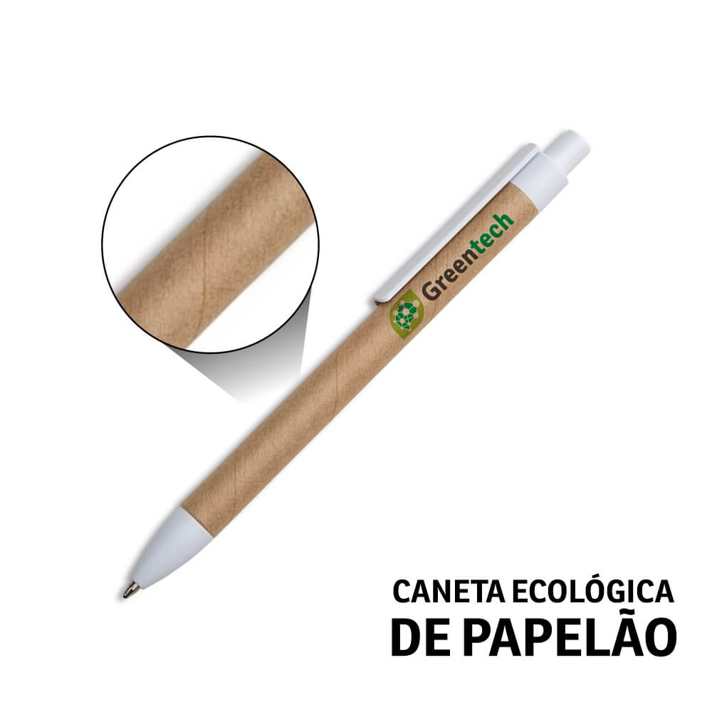 CANETAS IMPRESSÃO COLORIDA ECOLÓGICAS PAPELÃO  CLIP DE PLÁSTICO BRANCA - GIFT0688