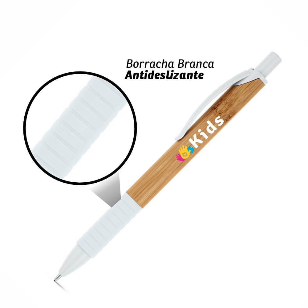 CANETAS IMPRESSÃO COLORIDA ECOLÓGICAS BAMBU PATI BRANCA - GIFT0217
