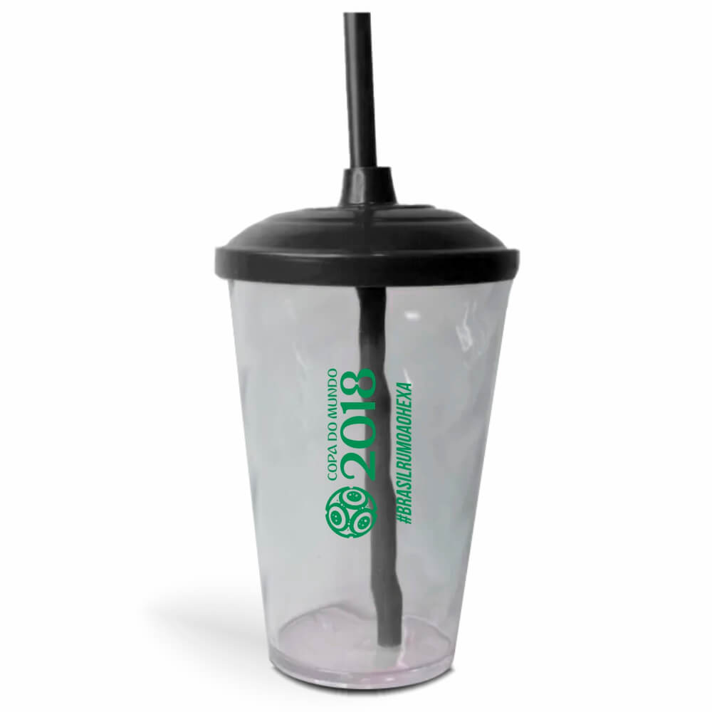 CANECA, COPOS E TAÇAS COPOS COPOS PLÁSTICOS COPO TWISTER COM CANUDO 600ML IMPRESSÃO 1 COR CRISTAL  TAMPA E CANUDO COLORIDO - BAUER0270