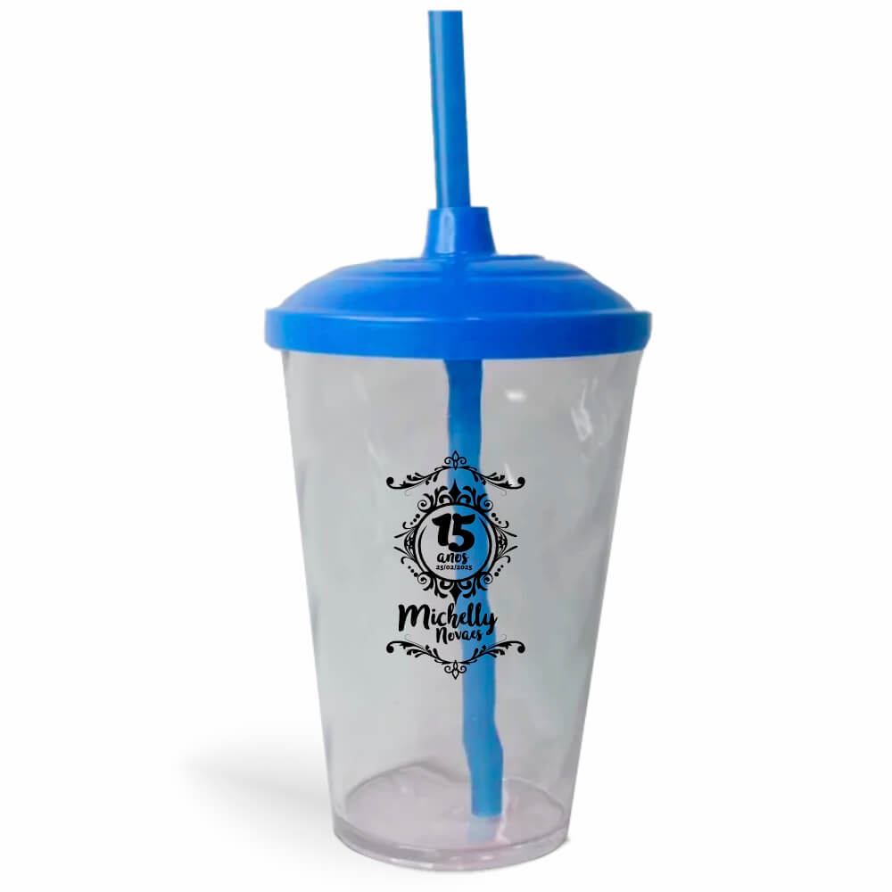 CANECA, COPOS E TAÇAS COPOS COPOS PLÁSTICOS COPO TWISTER COM CANUDO 600ML IMPRESSÃO 1 COR CRISTAL  TAMPA E CANUDO COLORIDO - BAUER0266