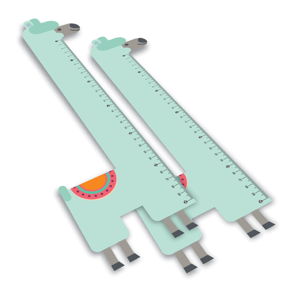 Régua Infantil em PVC Branco Premium 0,50mm Modelo Lhama 30cm 4x0 – 30 unidades