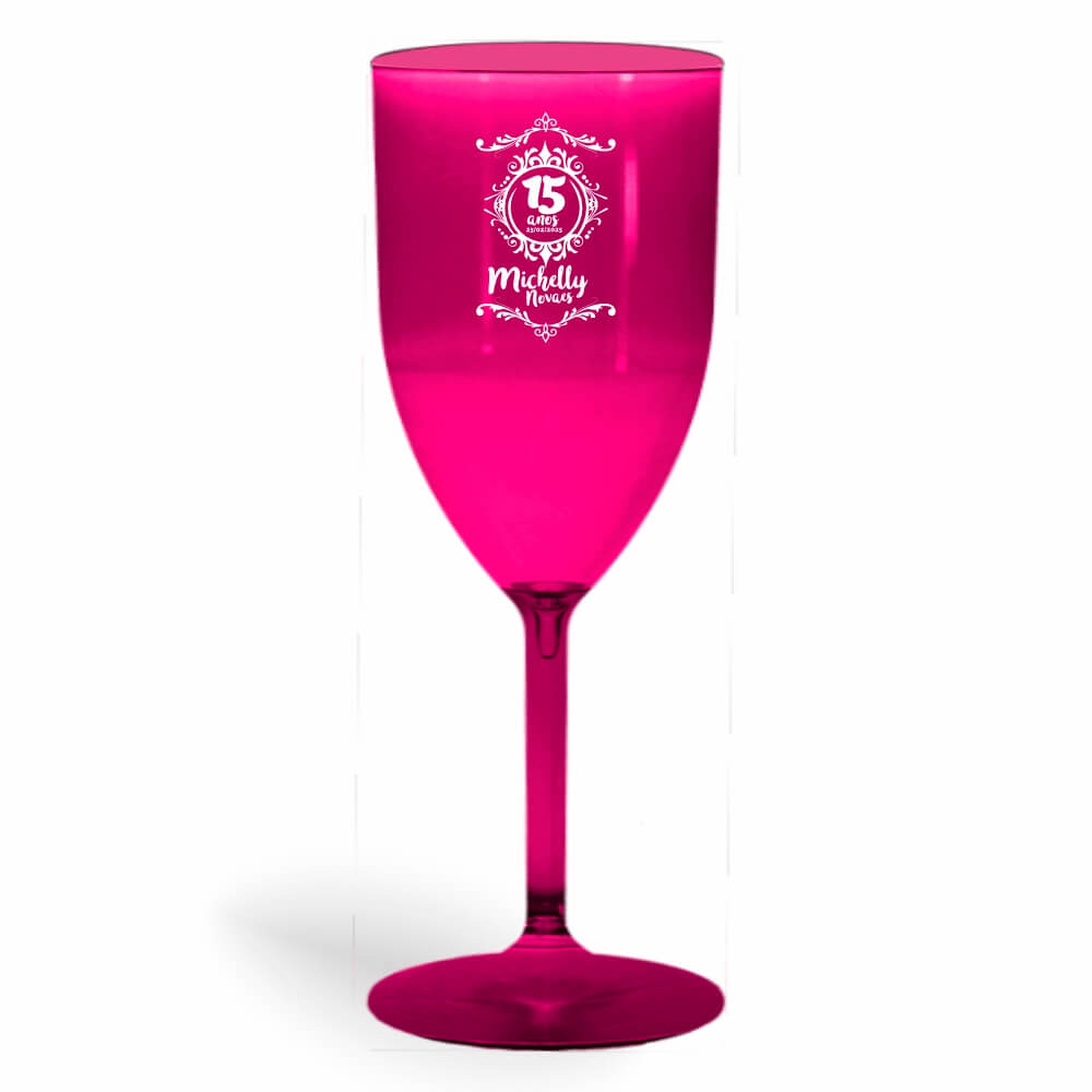 CANECA, COPOS E TAÇAS TAÇAS TAÇAS PLÁSTICAS TAÇA DE VINHO 330ML IMPRESSÃO 1 COR TRANSPARENTE ROSA - BAUER0447