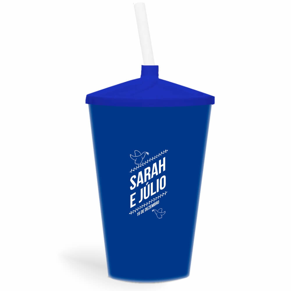 CANECA, COPOS E TAÇAS COPOS COPOS PLÁSTICOS COPO TWISTER COM CANUDO 600ML IMPRESSÃO 1 COR LEITOSO AZUL - BAUER0323