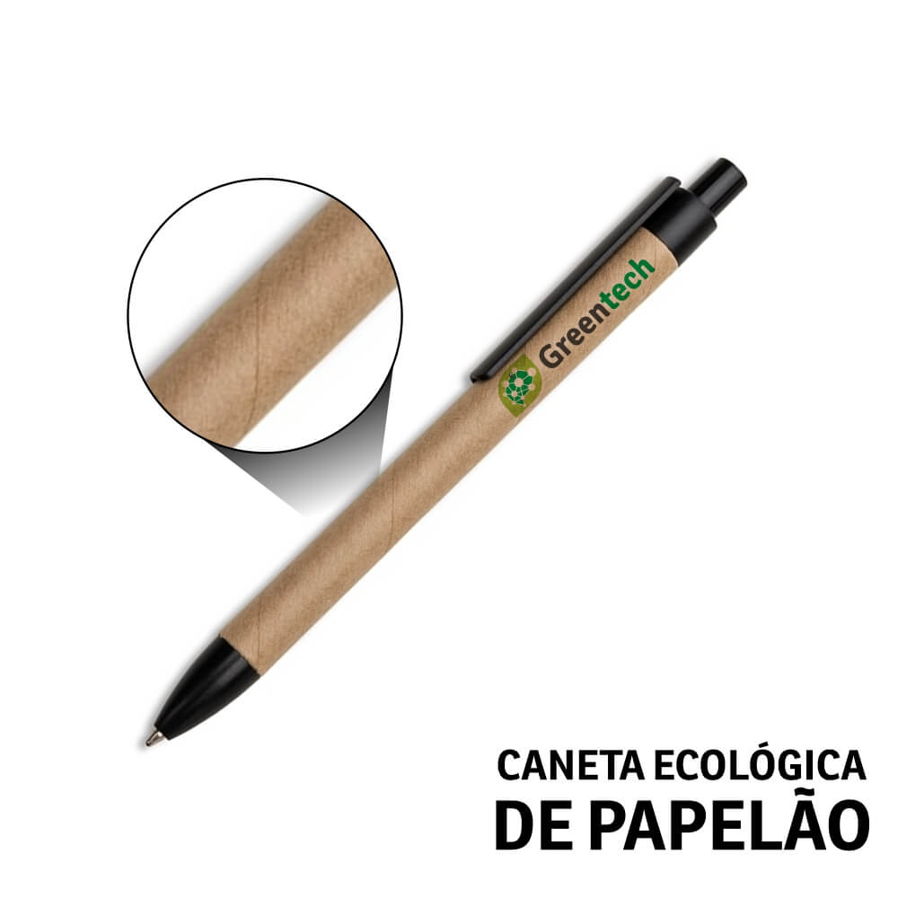 CANETAS IMPRESSÃO COLORIDA ECOLÓGICAS PAPELÃO  CLIP DE PLÁSTICO PRETA - GIFT0199