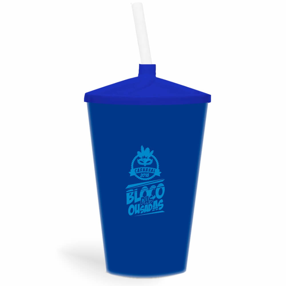 CANECA, COPOS E TAÇAS COPOS COPOS PLÁSTICOS COPO TWISTER COM CANUDO 600ML IMPRESSÃO 1 COR LEITOSO AZUL - BAUER0321