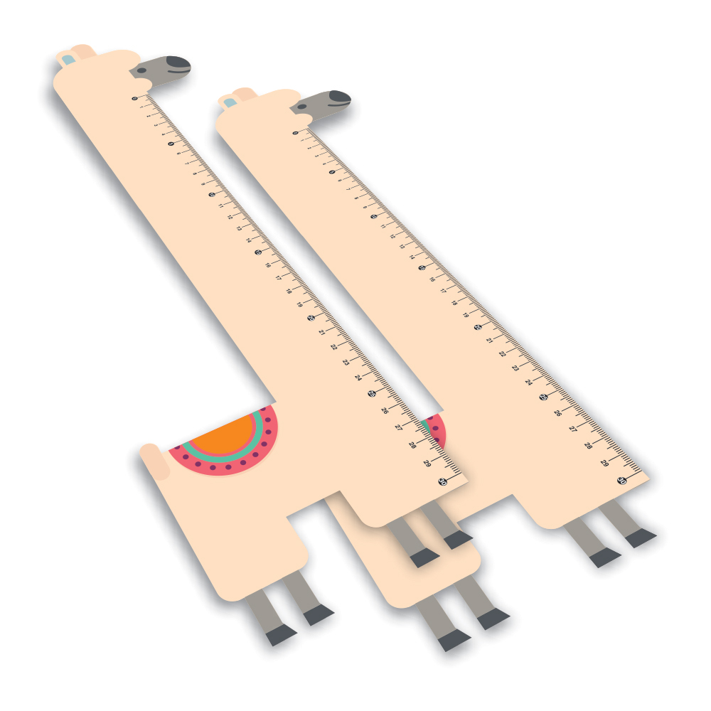 Régua Infantil em PVC Branco Premium 0,50mm Modelo Lhama 30cm 4x0 – 5 unidades