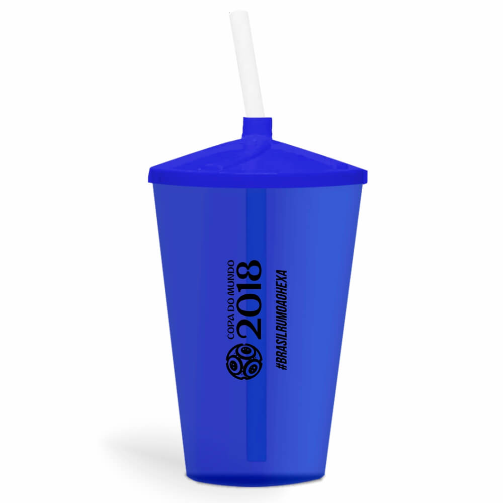 CANECA, COPOS E TAÇAS COPOS COPOS PLÁSTICOS COPO TWISTER COM CANUDO 600ML IMPRESSÃO 1 COR TRANSPARENTE AZUL - BAUER0282