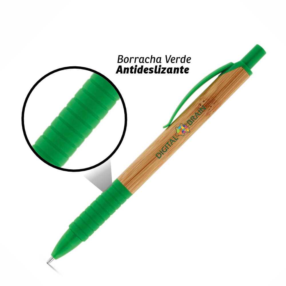 CANETAS IMPRESSÃO COLORIDA ECOLÓGICAS BAMBU PATI VERDE - GIFT0609